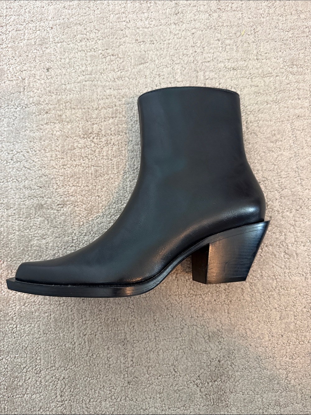 Zara Black Leather Ankle Boot with Chunky Block Heel